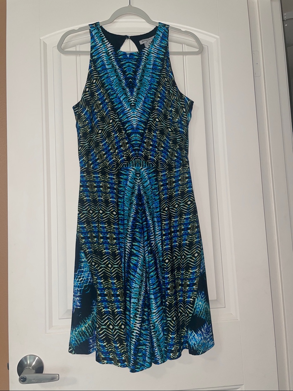 Danny & Nicole Blue and Black Geometric Fit and flare Dress Women's medium